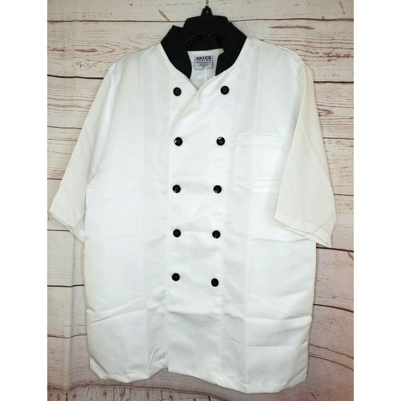 Medium White With Black Buttons & Neckline Chef Jacket Big Custom Impact Group - Picture 1 of 8